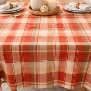 Orange Plaid Tablecloth 84x60 Fall Thanksgiving Decor